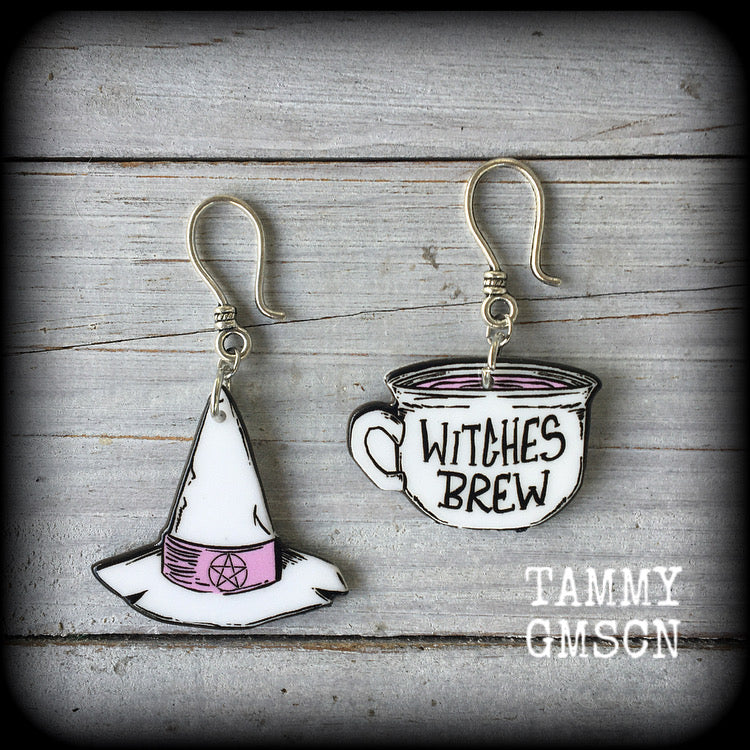 Pastel goth Witches hat and brew earrings