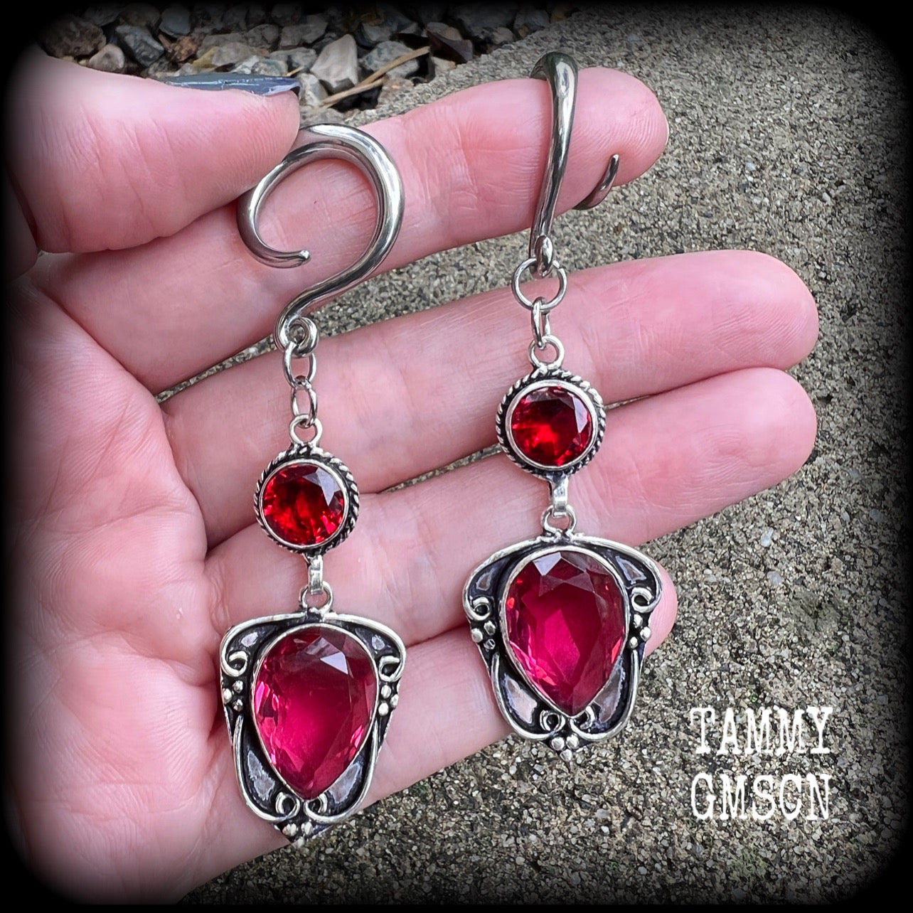 Garnet earrings-Gauged earrings