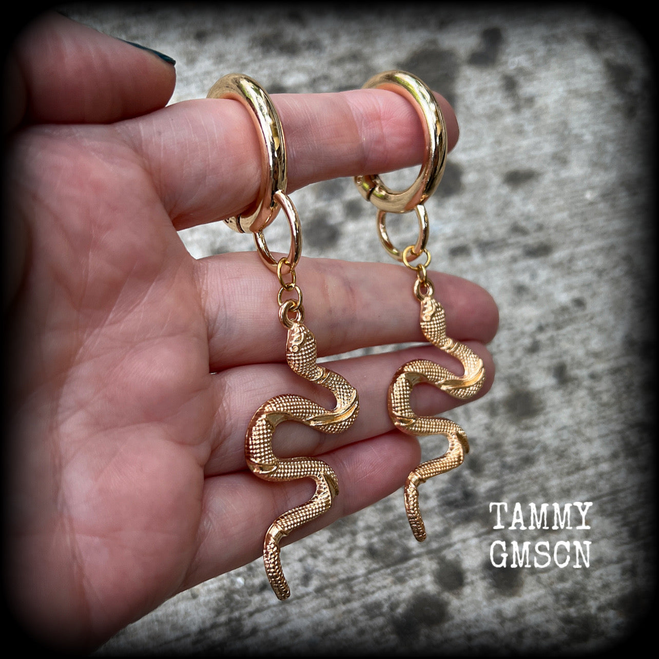 Snake tunnel hoops-Snake snap ring earrings