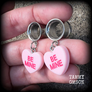 Candy hearts tunnel earrings-Tunnel dangles