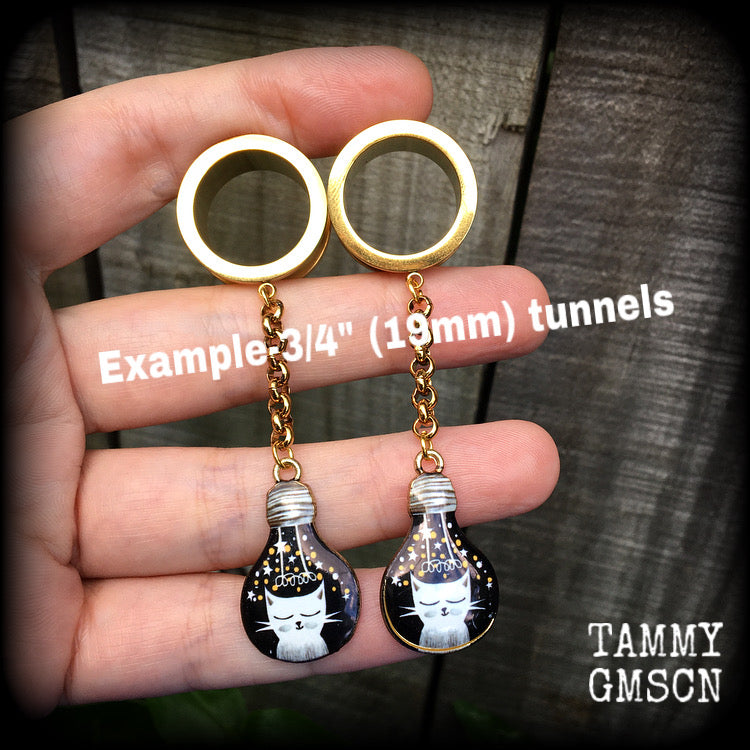 Quirky cat tunnel earrings-Tunnel dangles