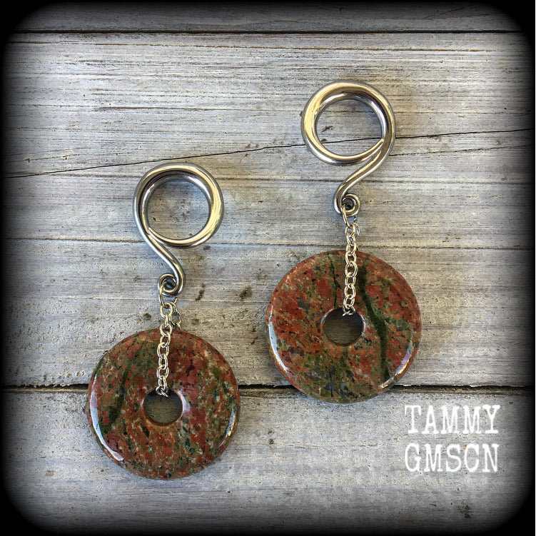 Unakite gauged earrings