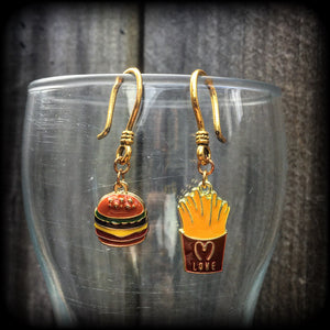 French fries and burgers earrings-Junk food jewelry