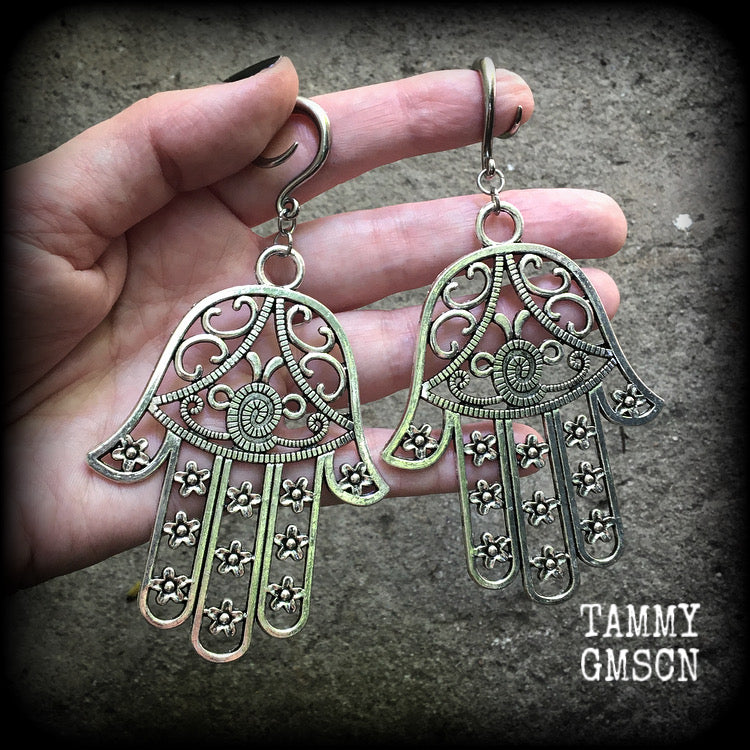 Hamsa hand gauged earrings