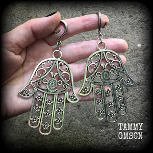 Hamsa hand gauged earrings