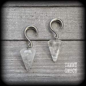 Clear quartz gauged earrings