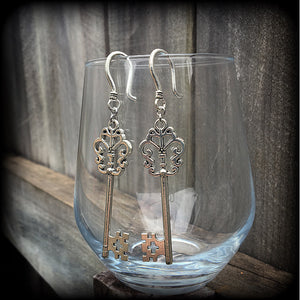 Antique key earrings-Steampunk ear hangers