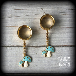 Blue meanies tunnel earrings-Mushrooms earrings