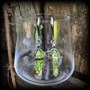 Green Ocean jasper gauged earrings