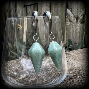 Aventurine gauged earrings-Gemstone ear wieghts