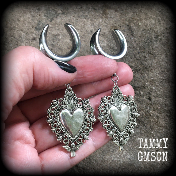 Sacred heart gauged earrings
