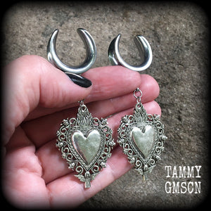 Sacred heart gauged earrings