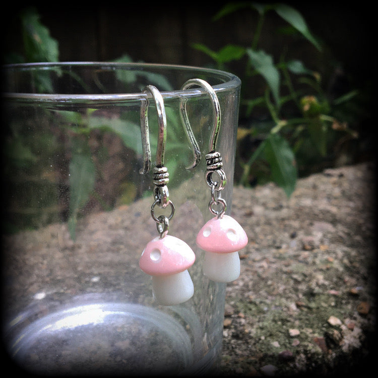 Pink mushroom earrings-Mushrooms ear hangers