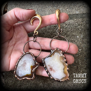 Agate geode slice gauged earrings