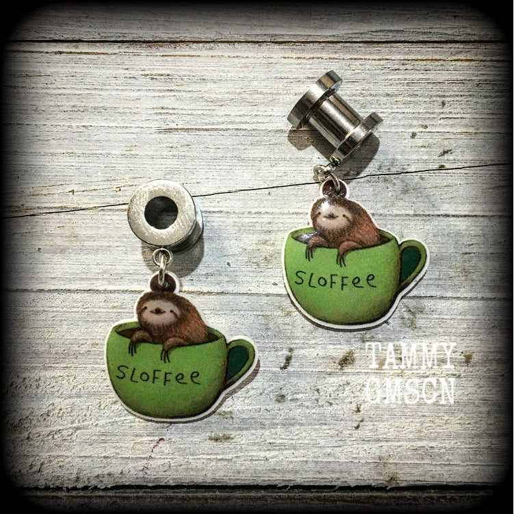 Sloth tunnel earrings-Tunnel dangles