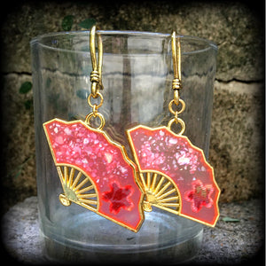 Japanese hand fan earrings-Gauged earrings