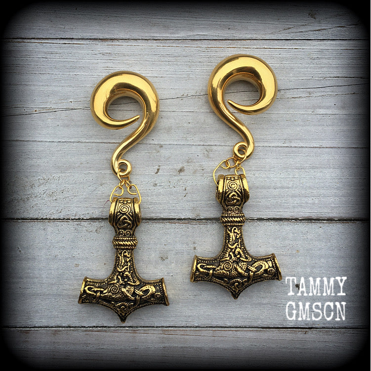 Thors hammer gauged earrings-Ear weights