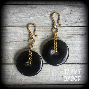 Black obsidian earrings-Ear hangers