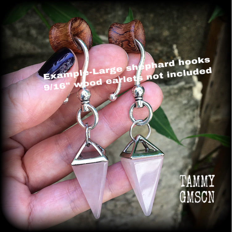 Rose quartz earrings Gemstone ear weights Crystal ear hangers 2 gauge body jewelry Stretched ears Stretched lobes Body jewelry 