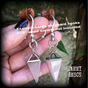 Rose quartz earrings Gemstone ear weights Crystal ear hangers 2 gauge body jewelry Stretched ears Stretched lobes Body jewelry 