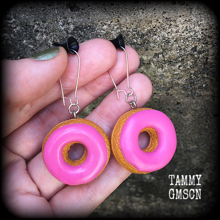 Pink iced doughnut earrings-Donut earrings