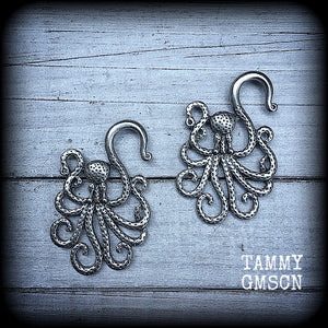 Antique silver octopus ear hangers