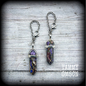 Purple ocean jasper earrings-Tunnel earrings