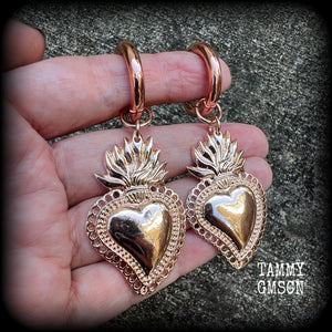 Sacred heart hoop gauged earrings
