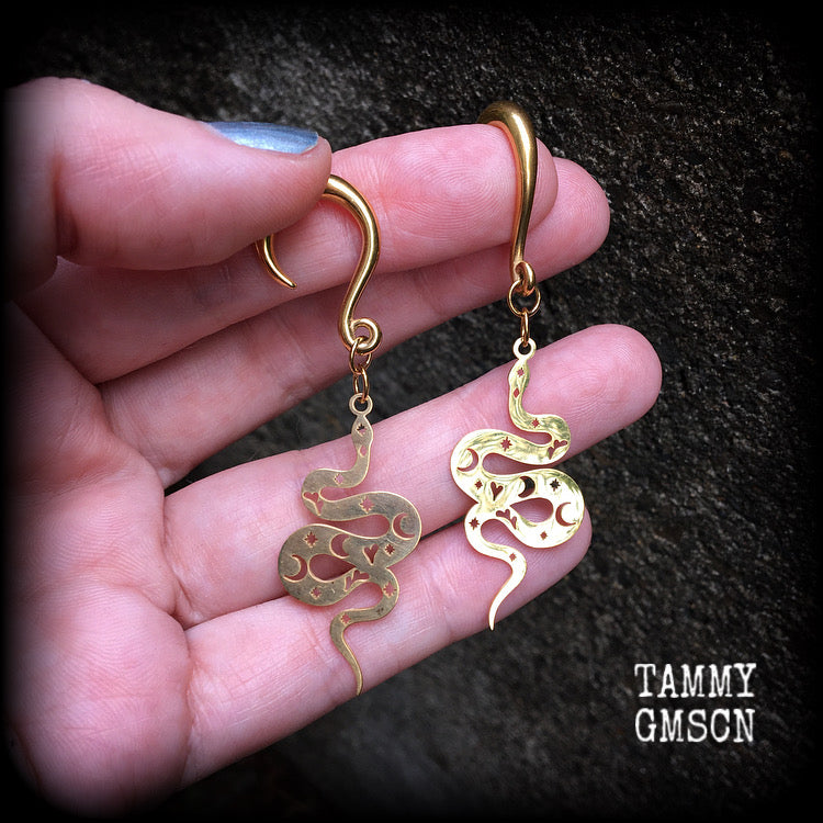 Celestial snake gauged earrings