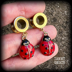 Ladybug tunnel earrings