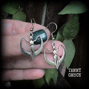 Moon goddess earrings Coven jewelry Witchy jewelry Occult earrings Esoteric earrings 