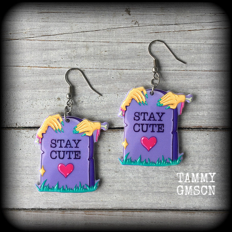 Zombie tombstone earrings