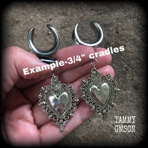 Sacred heart gauged earrings