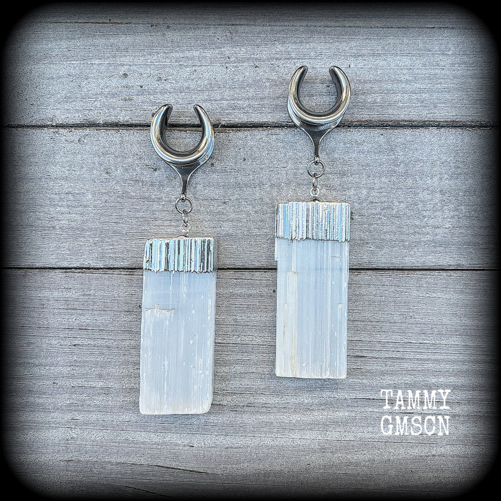 Selenite gauged earrings-Cradles