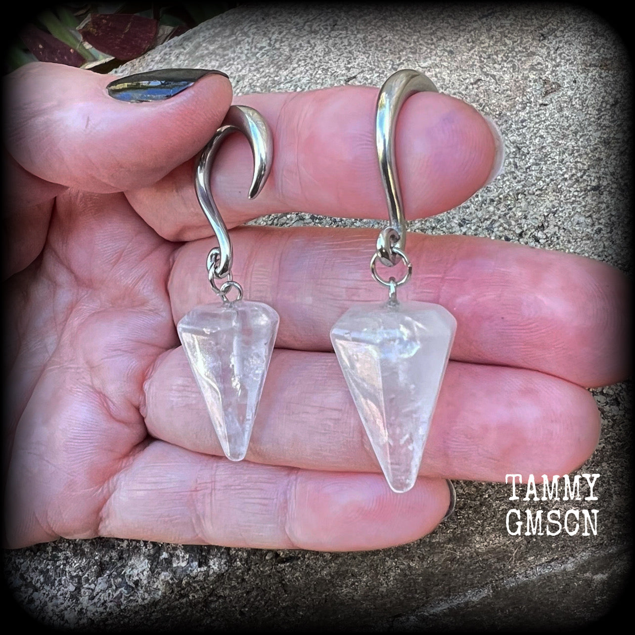 Clear quartz gauged earrings