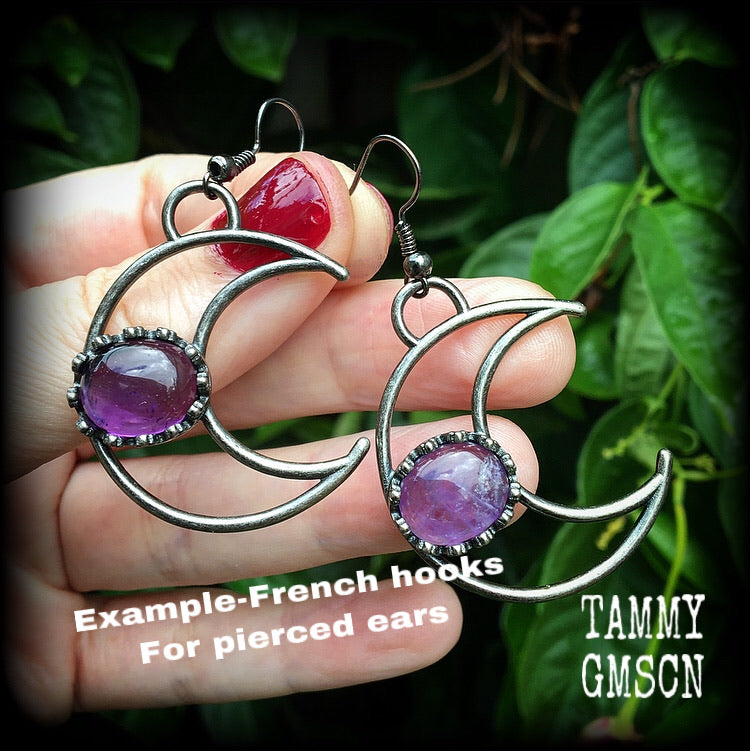 Amethyst moon earrings-Crescent moon earrings