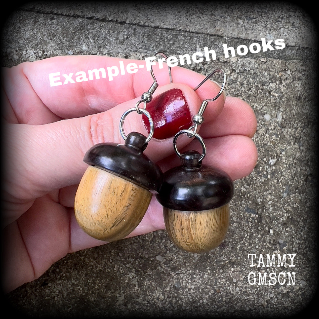 Sandalwood acorn stash pot earrings