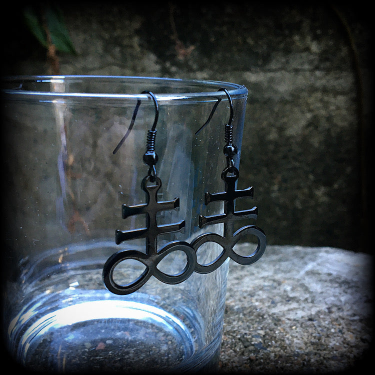 Leviathan cross earrings Brimstone earrings Sigil of Sulphur earrings  Occult earrings Church of Satan earrings Pierced ears Gauged earrings Occult jewelry Black magick Ritual jewelry Sigil jewelry Spells Dark arts