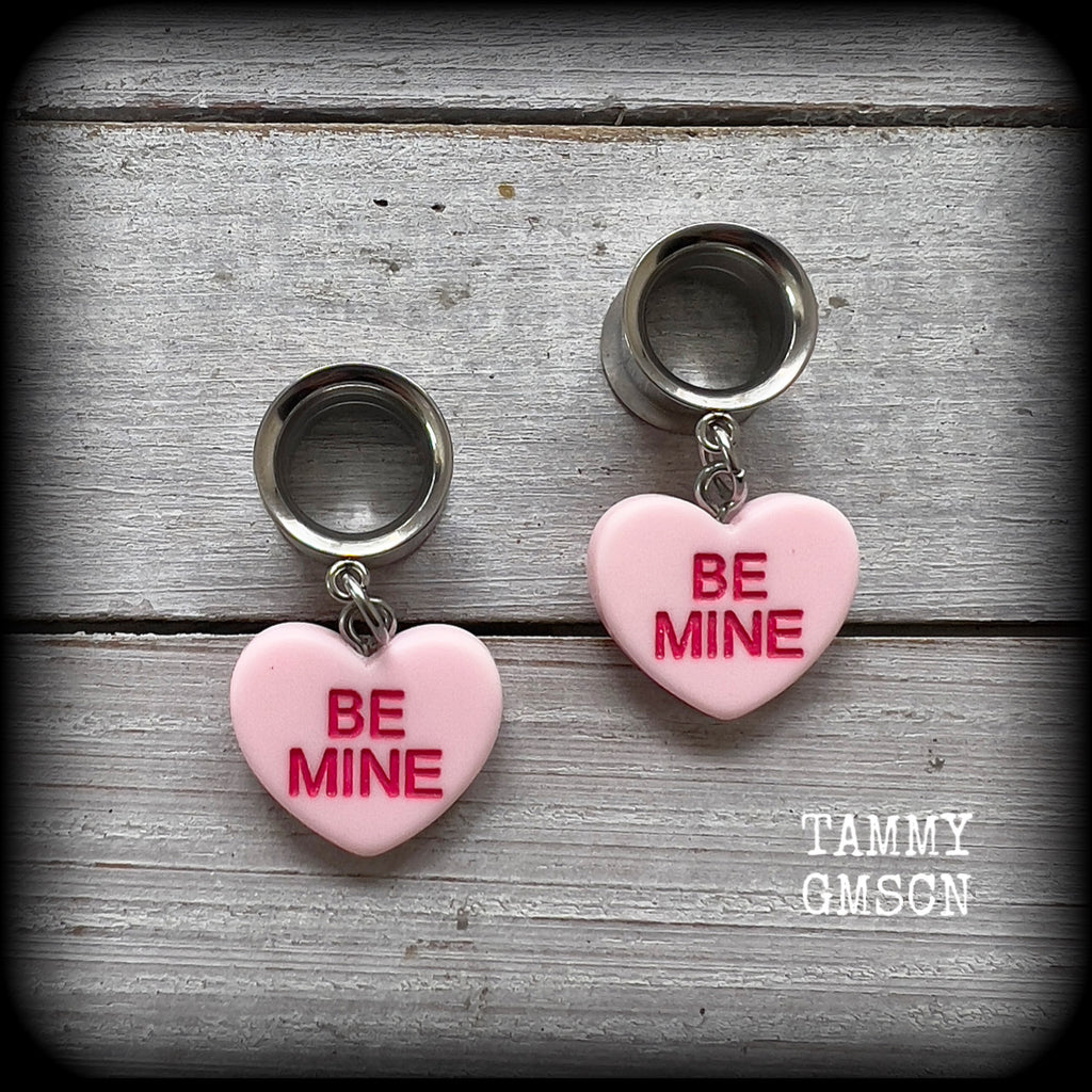 Candy hearts tunnel earrings-Tunnel dangles