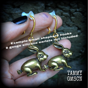 Brass rabbit gauged earrings