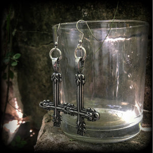 Inverted Cross earrings-Satanic jewelry