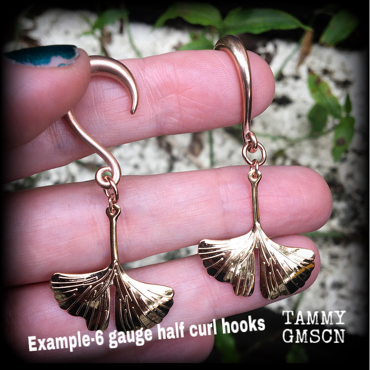 Ginkgo earrings Ginkgo earrings Lotus leaf earrings 6 gauge ear weights Leaf ear hangers Gauged earrings 6g 2g 0g 00g 1/2" 9/16" 5/8" 3/4" 1" 1.10" 1.18" Boho body jewellery Cottagecore jewelry Fairycore jewelry Moss goth earrings Gypsy boho jewelry