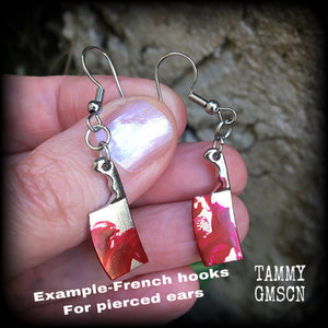 Bloodied meat cleaver earrings-Halloween earrings