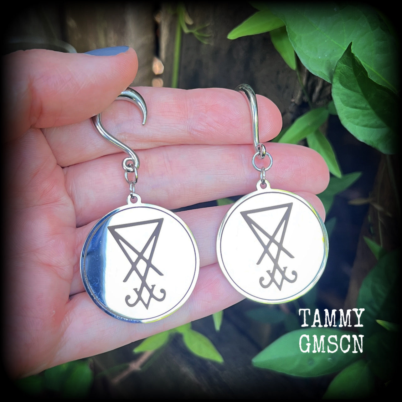 Stainless steel Sigil of Lucifer gauged earrings