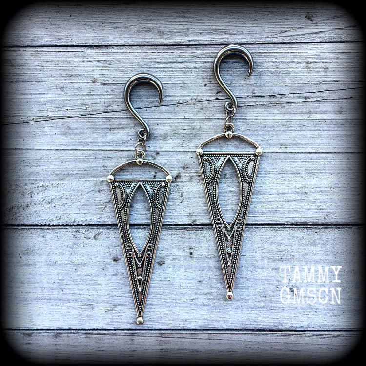 Gothic triangle gauged earrings-Occult earrings