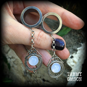 Opalite tunnels-Faux opalite tunnel dangles