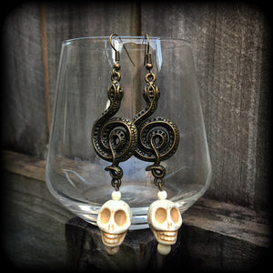 Serpent and skull earrings-Damballah jewelry