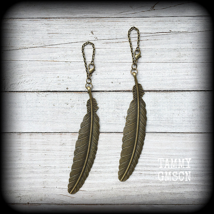 Feather tunnel earrings-Gauged earrings