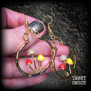 Antique gold and enamel mushroom earrings