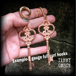 Antique key gauged earrings